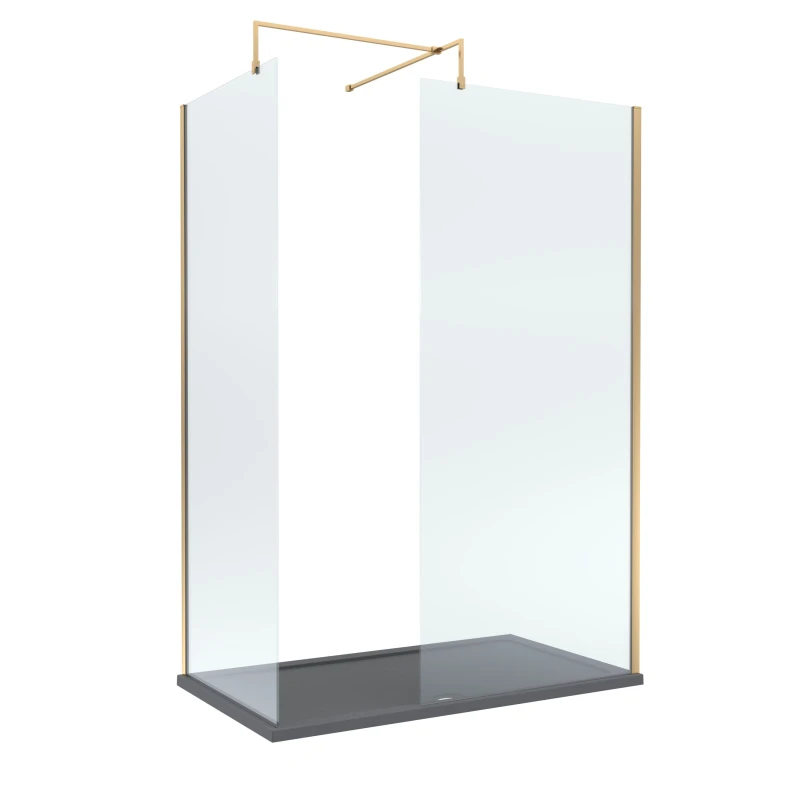 Image of Balterley 8mm Glass Wetroom Screens Brushed Brass and Grey Tray 1400 x 700mm Grey