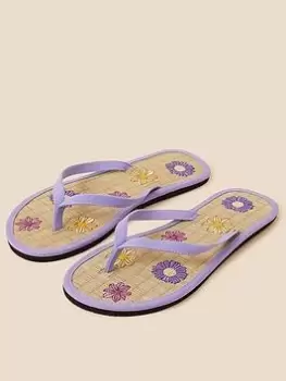 Image of Accessorize Flower Stitch Seagrass Flipflop, Blue Size M Women