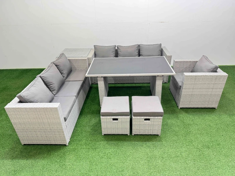 Image of Fimous Patio Garden Furniture Sets with Side Table 2 Small Stool Light Grey Light Grey Unisex