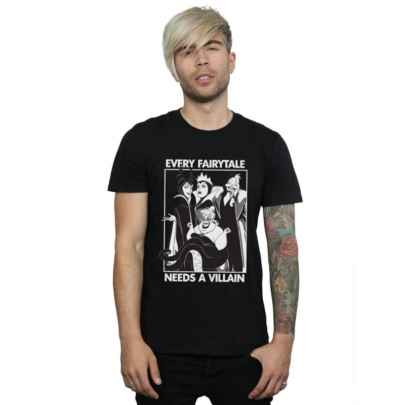 Image of Disney Men Every Fairy Tale Needs A Villain Cotton T-Shirt in Black Size: Small Black S Male 5063377479409