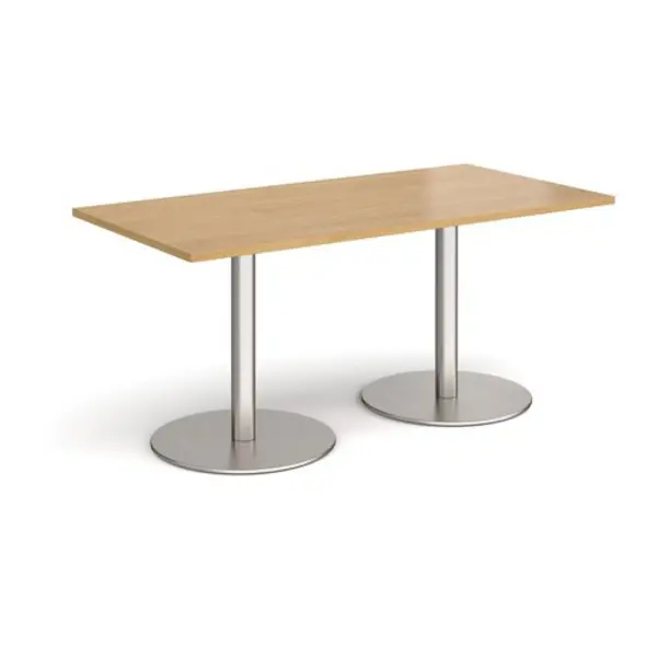 Image of Monza Monza rectangular dining table with flat round brushed steel bases 1600mm x 800mm - oak Oak MDR1600-BS-O