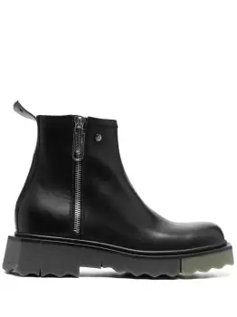 Image of OFF-WHITE Leather Sponge Zip Boot Black/Army Green