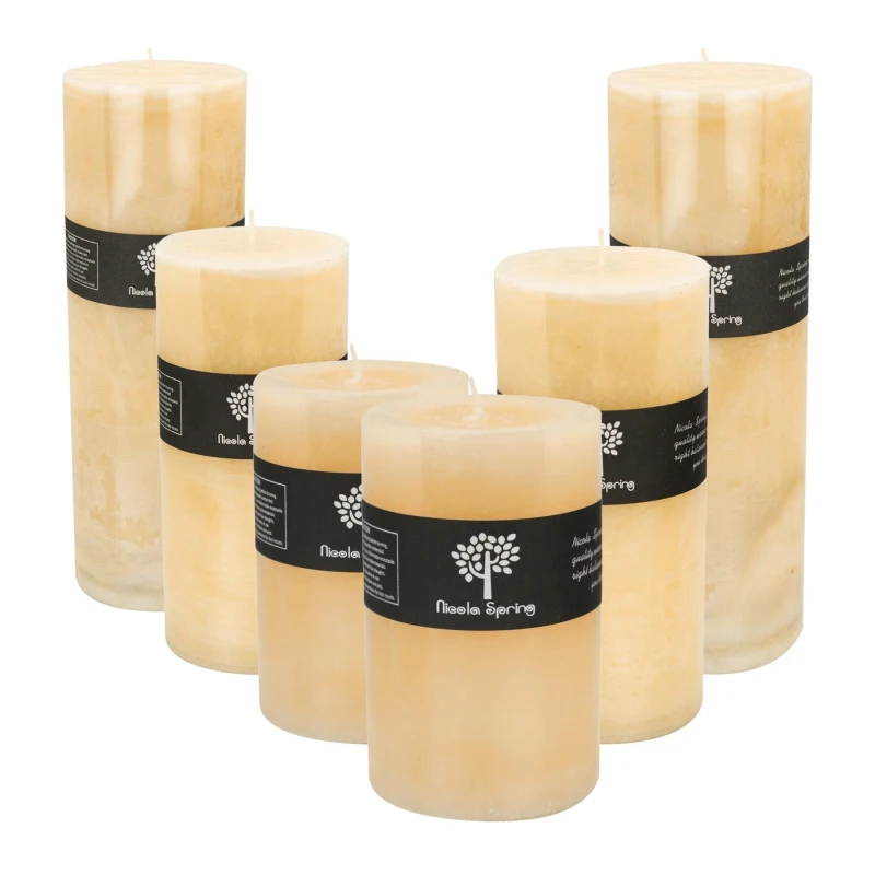 Image of Nicola Spring 6 Piece Round Vanilla Pillar Candles Set - 3 Sizes