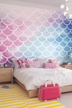 Image of Watercolour Mermaid Scales Wall Mural