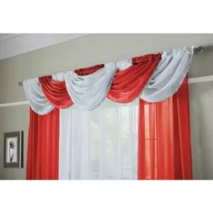 Image of Alan Symonds - Sheer Rod Pocket Slot Top Plain Voile Swag with Glitter Trim Red 22 x 18 (56x46cm) - Red