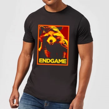 Image of Avengers Endgame Rocket Poster Mens T-Shirt - Black - 4XL - Black