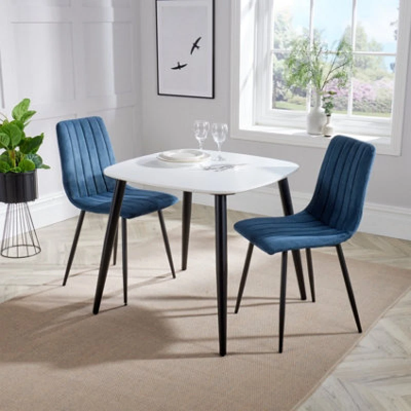 Image of Core Products Aspen White Square Table & 2 Blue Fabric Chair Dining Set, White ASTB2-WHSET5