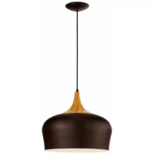 Image of Pendant Ceiling Light Brown with Cream Inner Coloured Steel Bulb E27 1x60W