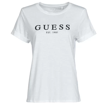 Image of Guess ES SS GUESS 1981 ROLL CUFF TEE womens T shirt in White - Sizes S,M,L,XL,XS
