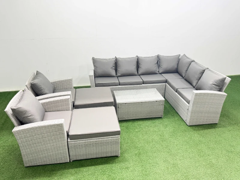 Image of Fimous Garden Outdoor Rattan Furniture Set 10 Seater Rattan Garden Sofa Sets in Light Grey Light Grey Unisex
