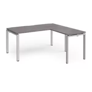 Image of Dams Adapt desk 1600mm x 800mm with 800mm return desk - silver frame, grey oak t