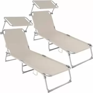 Image of Tectake - 2 Sun loungers with sun shade - reclining sun lounger, sun chair, foldable sun lounger - beige - beige