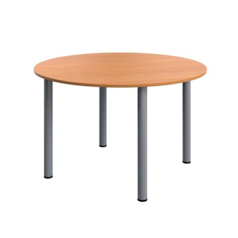 Image of Serrion Pole Leg Round Meeting Table 1200x1200x730mm Beech/Silver KF800234