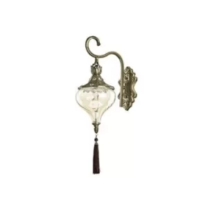 Image of Harem 1 Light Indoor Glass Wall Light Antique Brass, Amber, E27