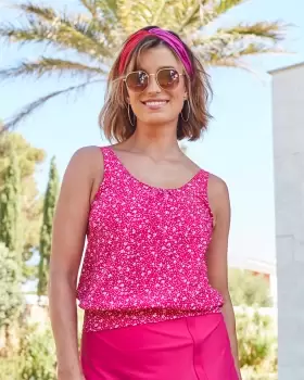 Image of Cotton Traders Womens Scoop Neck Tankini Printed Top in Pink