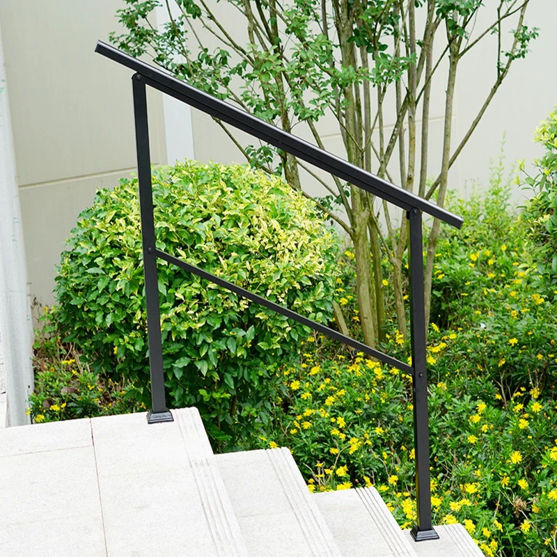 Image of Gr8 Garden Outdoor Adjustable Black Steel Handrail 1-4 Steps Garden Stairs Safety Grab Rail Black Unisex