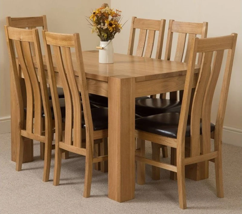 Image of Thats Furniture Kuba 125 x 80cm Chunky Oak Small Dining Table & 6 Princeton Chairs in Brown Brown Unisex 125 x 80 cm
