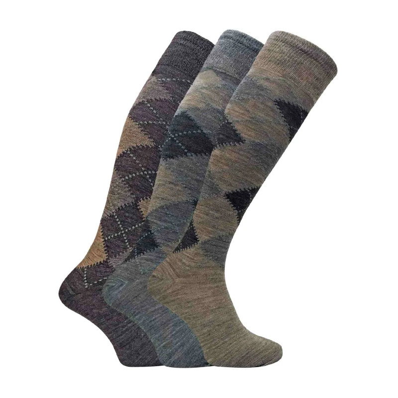 Image of Sock Snob Sock Snob Men 3 Pack Extra Long Knee High Argyle Lambs Wool Socks in Brown Size: 6-11 Brown 6-11 Male 5060597071338