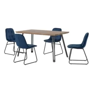 Image of Quebec Rectangular Dining Table with 4 Lukas Chairs Navy Blue