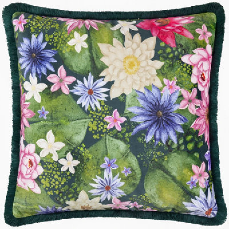 Image of Paoletti Paoletti Marjoelle Flowers Printed Velvet Cushion Size: 50cm x 50cm Multi 50cm x 50cm Unisex 5025532847393