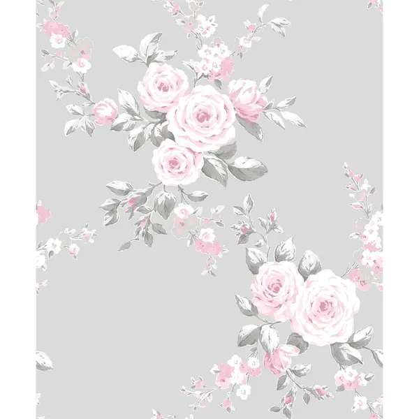 Image of Catherine Lansfield Canterbury Floral Wallpaper, Grey & Pink