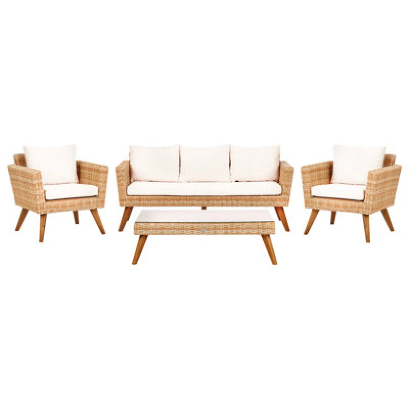 Image of Beliani Garden Lounge Set With Table 5 Seater Vittoria Xl Pe Rattan Off-White