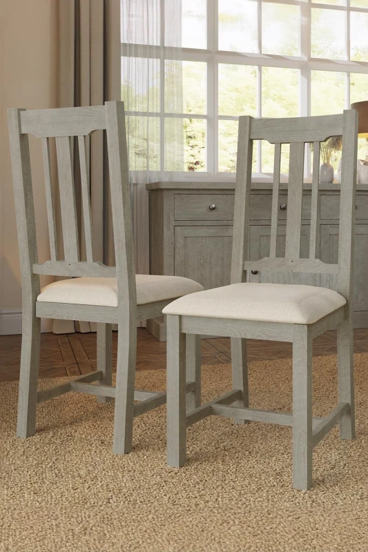 Image of FWStyle 2x Solid Reclaimed Pine Limewashed Dining Chairs Grey