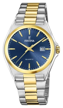 Image of Festina F20554-4 Mens Blue Dial Two Tone Bracelet Wristwatch Colour - Gold Tone