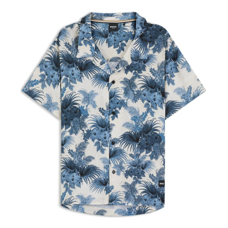 Image of Boss Mens BW Beach Shirt, Plain Short-Sleeve Open Blue 483 male S