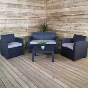 Image of Luxury Sturdy Black Rattan Garden Sofa Set With Chairs 4 Piece Rattan Furniture Set Lounger, Includes Sofa, 2 Chairs And Coffee Table - Samuel