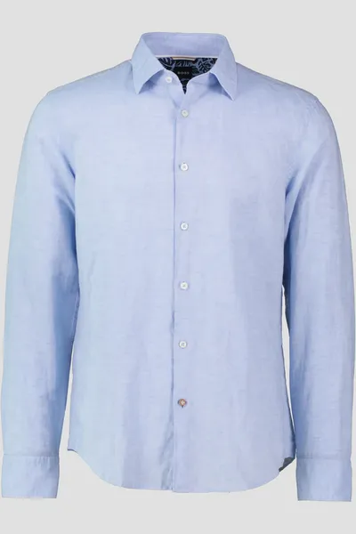 Image of BOSS Black Hal-Kent Linen-Blend Shirt - XXL Blue Shirts male 50513661-450 XXL