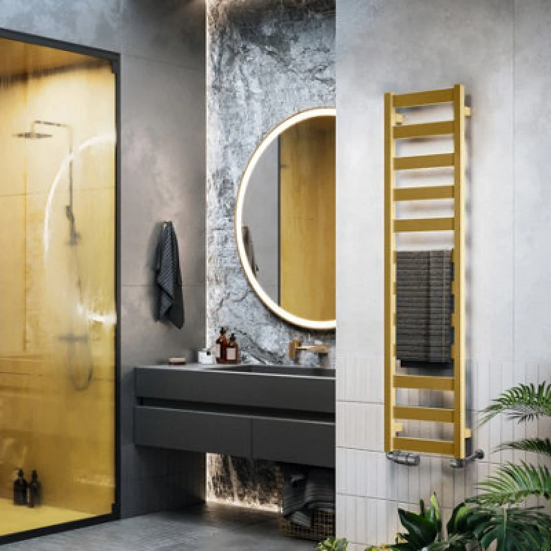 Image of Terma Vivo Brass 1215Btu Vertical Towel Radiator (W)300mm X (H)1390mm