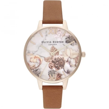 Image of Ladies Olivia Burton Marble Florals Honey Tan & Rose Gold Watch