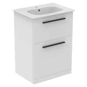 Image of Ideal Standard I.life A 60Cm Matt White Floor Standing Vanity Unit, 64Cm White Vanity Basin And Black Handle Pack