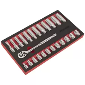 Image of Sealey AK66722 Ratchet Wrench & Socket Set 25pc 3/8"Sq Drive