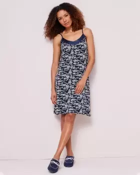 Image of Cotton Traders Womens Satin Trim Nightdress in Blue