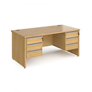 Image of Dams International Straight Desk with Oak Coloured MFC Top and Silver Frame Panel Legs and 2 x 3 Lockable Drawer Pedestals Contract 25 1600 x 800 x 72