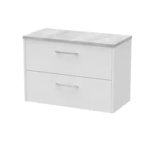 Image of Hudson Reed Juno 800mm Wall Hung 2 Drawer Vanity & Bellato Grey Laminate Top - White Ash