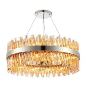 Image of Luminosa Kalih 24 Light G9, Ceiling Pendant Round, Polished Nickel, Amber Item Weight: 23.13kg