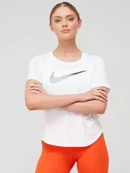 Image of Nike One Dri-FIT Swoosh T-Shirt - White, Size S, Women