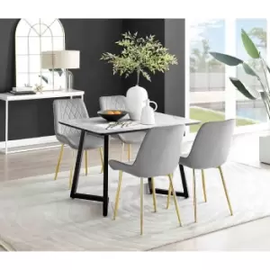 Image of Furniture Box Carson White Marble Effect Dining Table and 4 Grey Pesaro Gold Leg Chairs