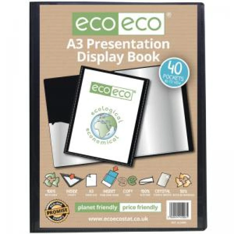 Image of Eco Eco 50% Recycled Presentation Display Book 40 Pockets A3 Black eco006-S