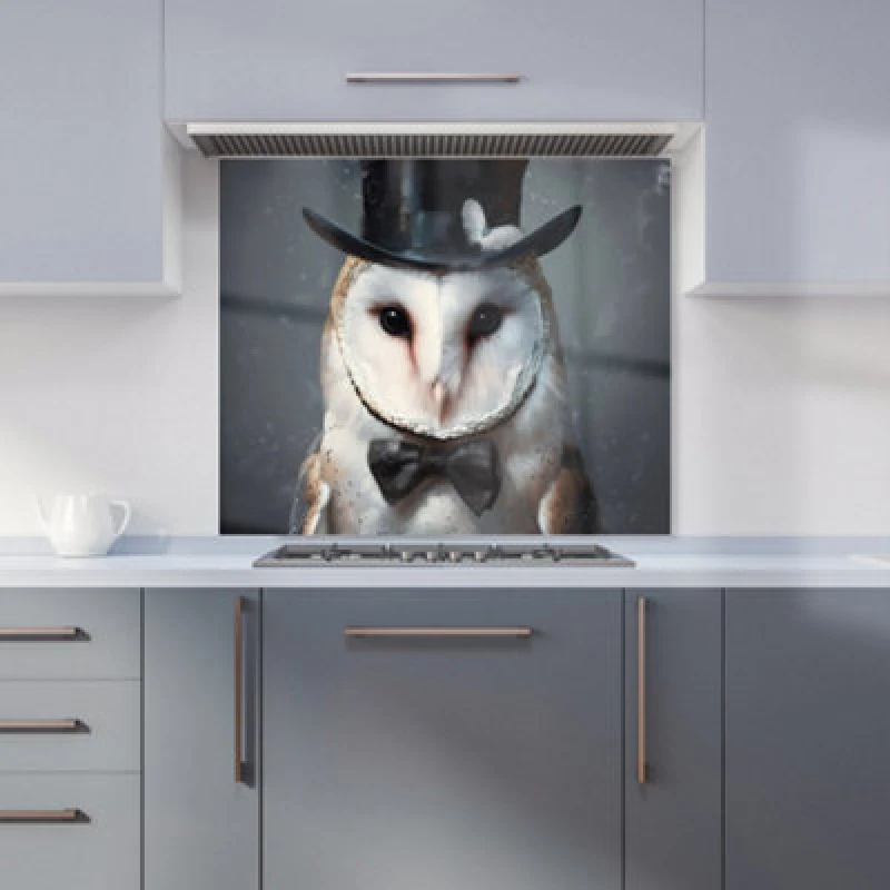 Image of Warren Reed - Designer Owl In A Top Hat Kitchen Splashback W900Mm X H750Mm, Multi WR00901-P449