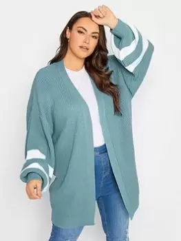 Image of Yours Varsity Balloon Sleeve Cardigan - Blue Size 30-32, Women