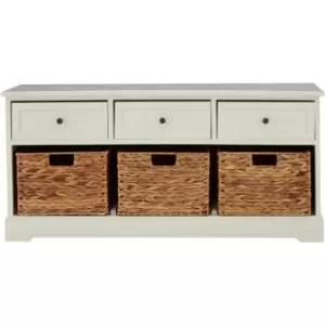 Image of Premier Housewares - Vermont Ivory 3 Drawer 3 Baskets Bench