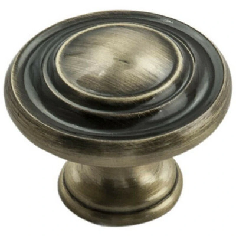Image of Loops Round Ringed Pattern Door Knob 32mm Diameter Antique Burnished Brass Handle Metallics unisex