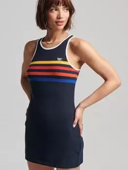Image of Superdry Sustainable Vintage Stripe Vest Mini Dress - Navy, Size 16, Women