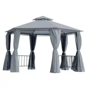 Image of Outsunny Gazebo Canopy 2 Tier Patio Shelter Steel Grey 2M Outdoor Garden - Grey