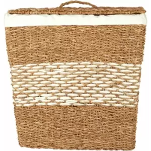 Image of Premier Housewares Natural Tapered Seagrass Basket With Lid Woven Storage Basket With Removable White Liner Eco Friendly Hamper Basket Picnic Basket