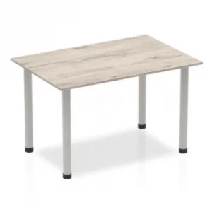 Image of Impulse 1200mm Straight Table Grey Oak Top Silver Post Leg I003251